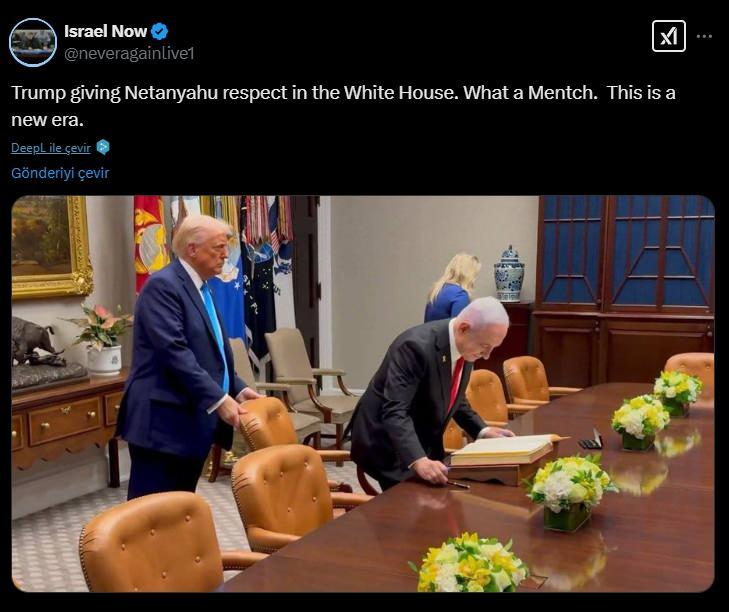 <p>İsrail yanlılarında büyük sevinç: Trump, Netanyahu'ya Beyaz Saray'da saygı gösteriyor. Ne uyum ama.  Bu yeni bir dönem.</p>
